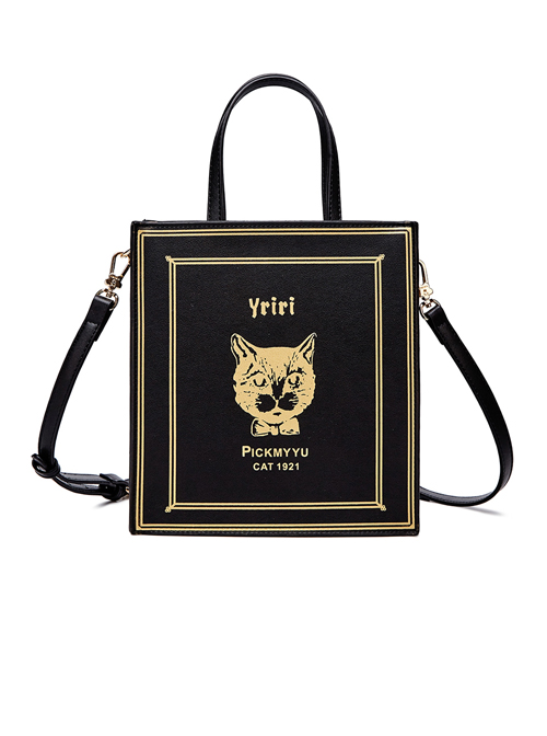 Cool Cat Gilding Printing Gothic Lolita Black Shoulder Bag  |  Lolita Bags