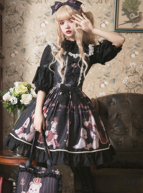 Coronation Bear Series JSK Chiffon Classic Lolita Sling Dress Version 2  |  Classic Lolita Dresses