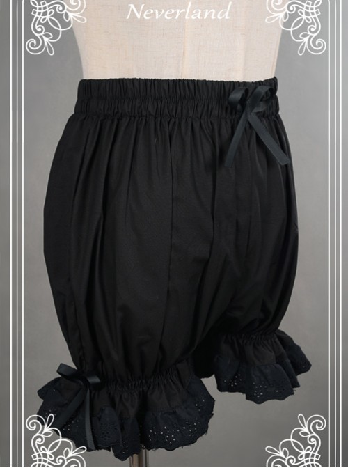 Cotton Black Lace Bowknot Lolita Bloomers  |  Lolita Bloomers