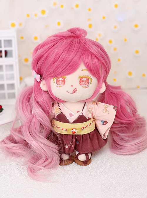 Cotton Doll 20cm Cute Doll Lolita Accessories Small Cherry Blossom Pink Gradient Long Curly Wigs  |  Wigs