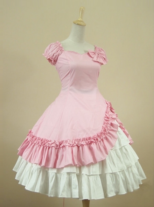 Cotton Short Sleeves Ruffle Classic Lolita Dress  |  Classic Lolita Dresses