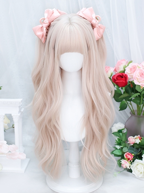 Cream Pink Dreamy Girlish Long Hair Natural Curly Sweet Lolita Wig  |  Wigs