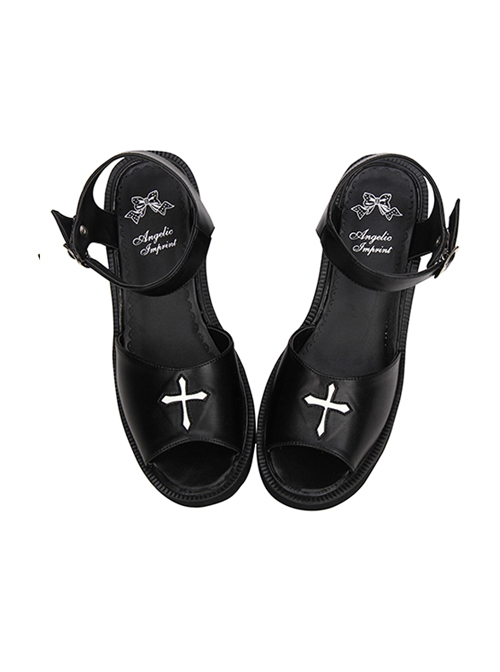 Crucifix Black Gothic Lolita Platform Sandals  |  Lolita Sandals