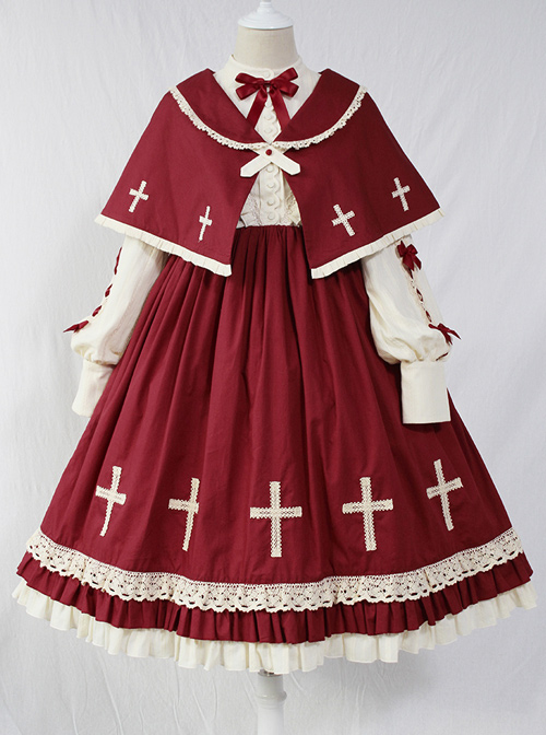 Crucifix Choir Series Sweet Lolita Long Sleeve Dress And Cloak Set  |  Sweet Lolita Dresses