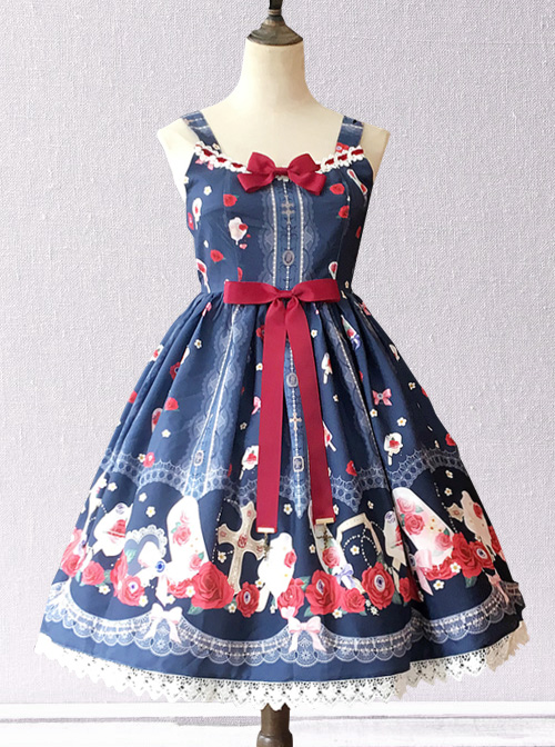 Crucifix Rose Popsicle Printing Classic Lolita Sling Dress  |  Classic Lolita Dresses