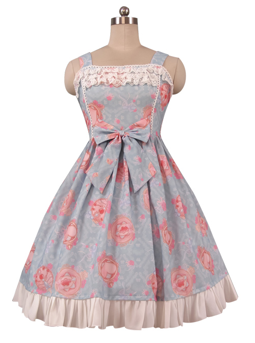 Crystal Love Series JSK Lace Ruffle Bowknot Classic Lolita Sling Dress  |  Classic Lolita Dresses