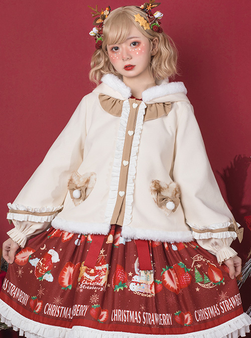 Cute Antlers Ruffle Sweet Lolita Apricot Hooded Coat  |  Coat & Jacket