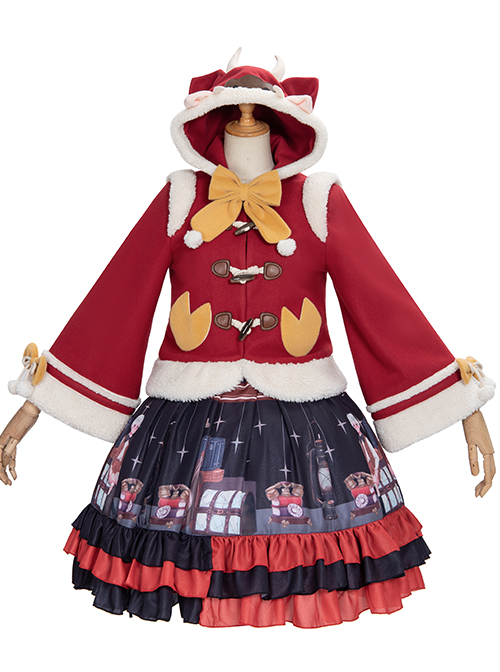 Cute Calf Red Hooded Sweet Lolita Autumn Winter Thicken Short Coat  |  Coat & Jacket