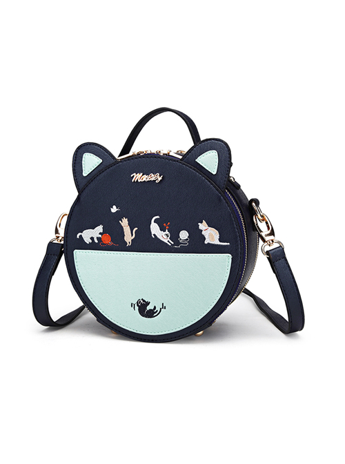 Cute Cat Embroidery Sweet Lolita Blue Shoulder Bag  |  Lolita Bags