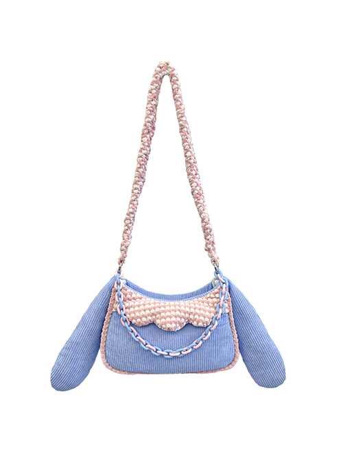 Cute Corduroy Rabbit Ears Stitching Sweet Pink-White Lace Acrylic Chain Jewelry Decoration Sweet Lolita Shoulder Bag  |  Lolita Bags