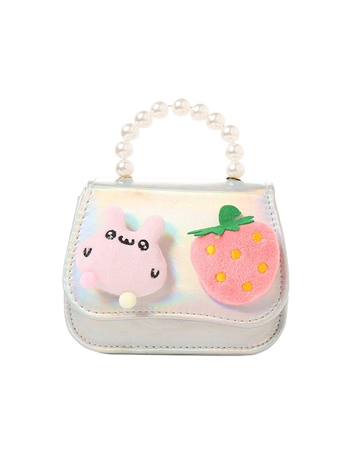 Cute Cotton Velvet Rabbit Strawberry Shiny PU Leather Pearl Sweet Lolita Kids Handheld Crossbody Chain Bag  |  Kids Bag