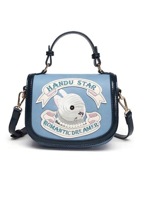 Cute Embroidery Rabbit Blue Sweet Lolita Shoulder Bag  |  Lolita Bags