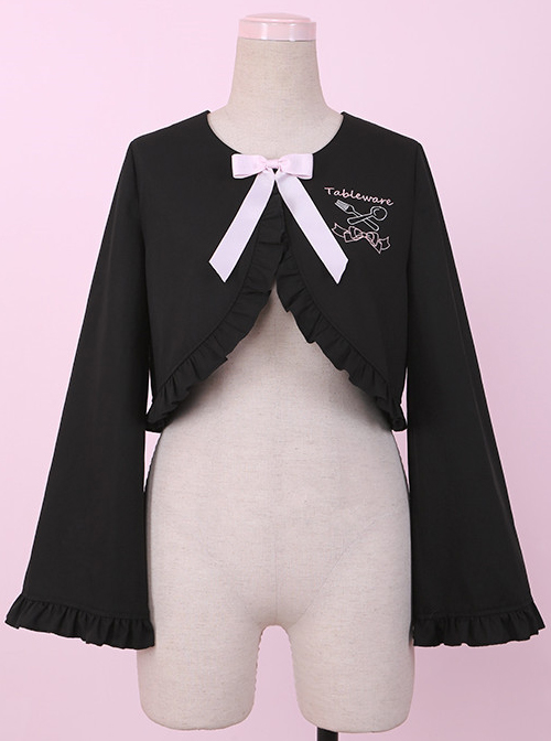 Cute Knife And Fork Embroidery Lolita Black Short Style Small Coat  |  Coat & Jacket