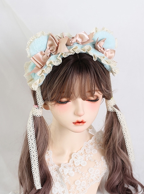 Cute Lace Plush Bear Ears Ribbon Bowknot Sweet Lolita Headband  |  Lolita Headbands