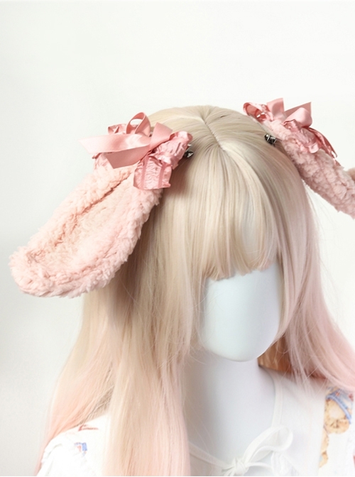 Cute Lop-Eared Rabbit Plush Ears Bendable Bowknot Sweet Lolita Hair Clip  |  Lolita Hairpins