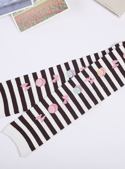 Cute Macaron Bowknot Printing Sweet Lolita Long Stockings  |  Lolita Socks