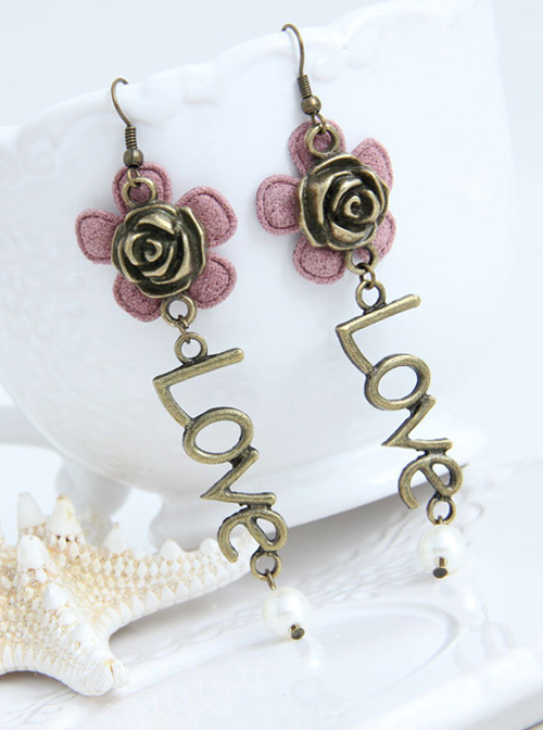 Cute Pink Flower Love Lolita Earrings  |  Lolita Earrings