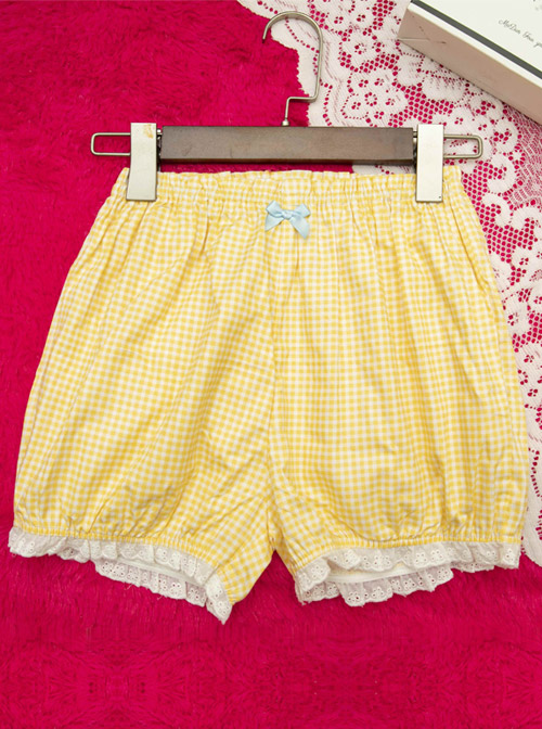 Cute Plaid Printing White Lace Sweet Lolita Short Bloomers  |  Lolita Bloomers