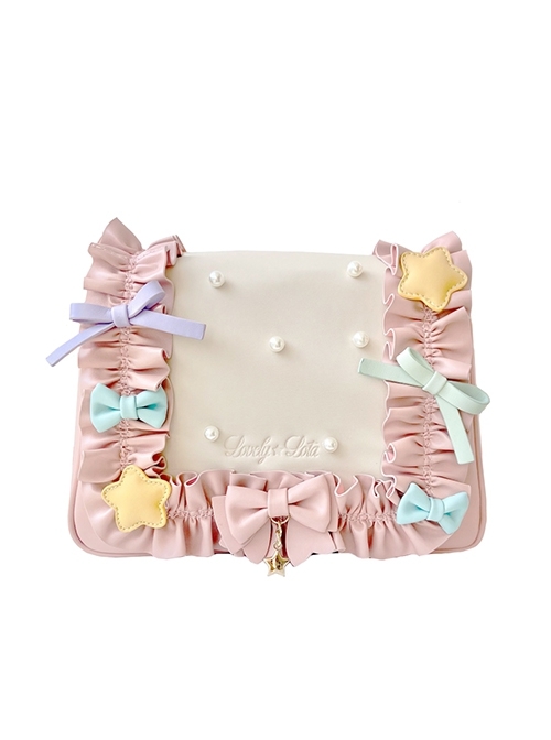 Cute Pleated Ruffle Design Colorful Bow Knot Star Shape Decoration Pearl Embellishment Sweet Lolita Messenger Bag  |  Lolita Bags