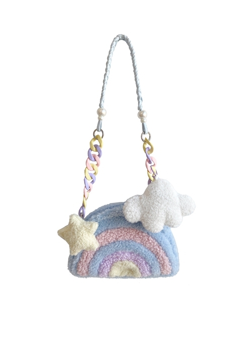 Cute Plush Macaron Rainbow Stereoscopic Stars Cloud Decoration Sweet Lolita Portable Shoulder Bag  |  Lolita Bags