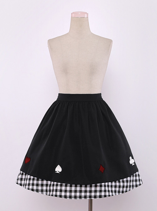 Cute Poker Embroidery Lolita Plaid Splicing Skirt  |  Skirts