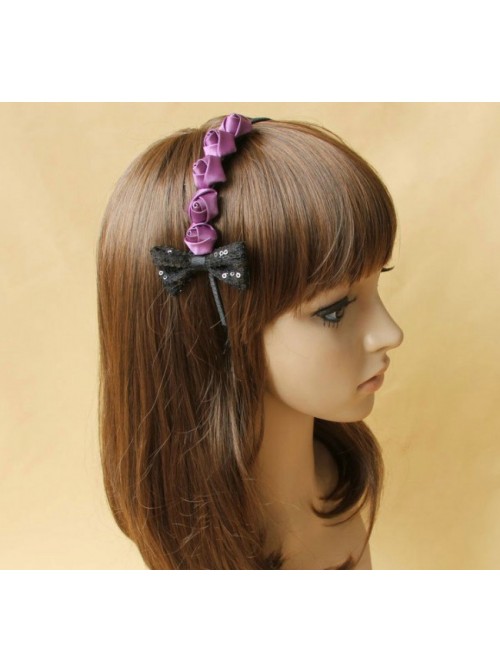 Cute Purple Roses Bowknot Girls Lolita Headband  |  Lolita Headbands