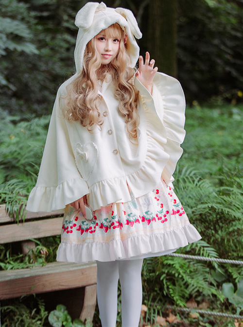 Cute Rabbit Ears Bowknot Sweet Lolita Thicken Tweed Cloak  |  Coat & Jacket