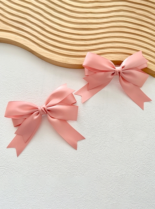 Cute Retro Showa Period Versatile Daily Handmade Large Ribbon Satin Bowknot Sweet Lolita Double Ponytail Hairpin  |  Lolita Hairpins