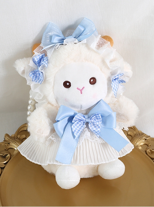 Cute Sheep Plush Doll Pleated Lace Trim Bow Knot Classic Lolita Pearl Chain Tote Bag  |  Lolita Bags