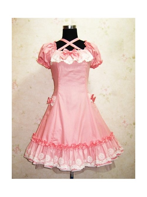 Cute Short Sleeves Pink Cotton Lolita Dress  |  School Lolita Dresses