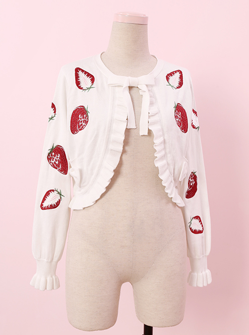 Cute Strawberry Sweet Lolita Knit Cardigan  |  Coat & Jacket