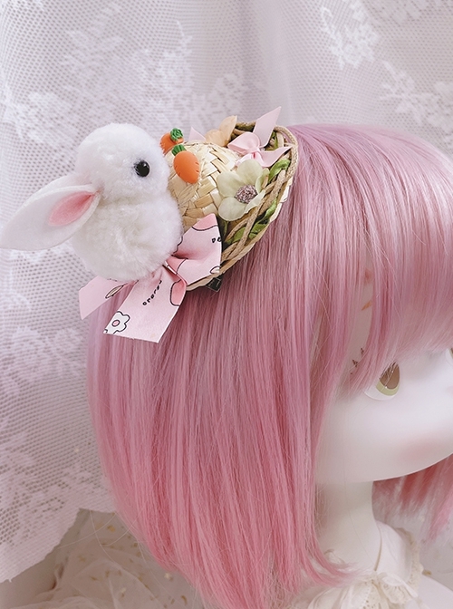 Cute Sweet Pastoral Little Rabbit Carrot Bow Sweet Lolita Kids Aldult Small Hat Hairpin  |  Lolita Hairpins