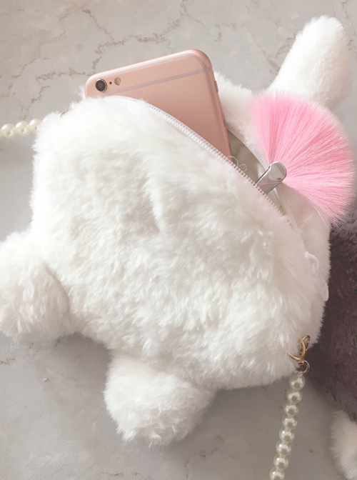 Cute White Cat And Gray Little Raccoon Tail Pearl Chain Sweet Lolita Shoulder Bag  |  Lolita Bags