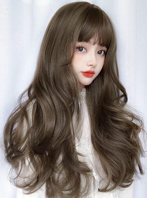 Daily Commute Versatile Fluffy Large Wavy Cute Flat Bangs Long Curly Hair Classic Lolita Full Head Wig  |  Wigs