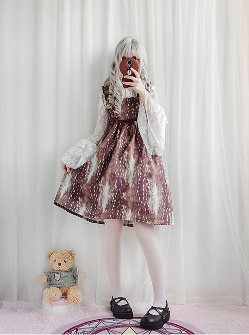 Daily Fawn Pattern Sweet Lolita Fly Sleeves Dress  |  Plus Size Lolita Dresses