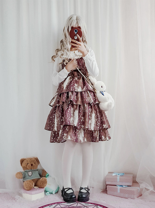 Daily Fawn Pattern Sweet Lolita Sling Cake Dress  |  Sweet Lolita Dresses