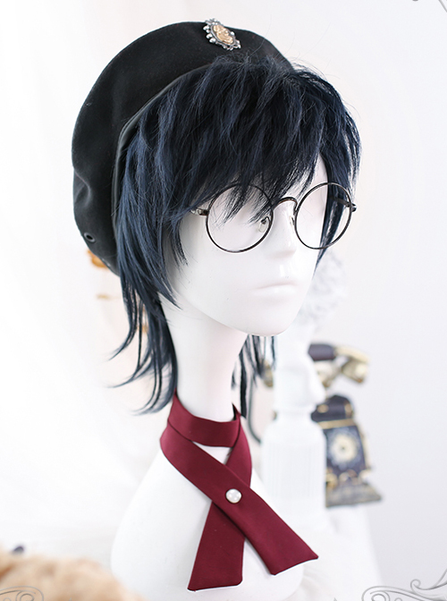 Dark Blue Short Wig Mullet Hairstyle Lolita Male Wigs  |  Wigs