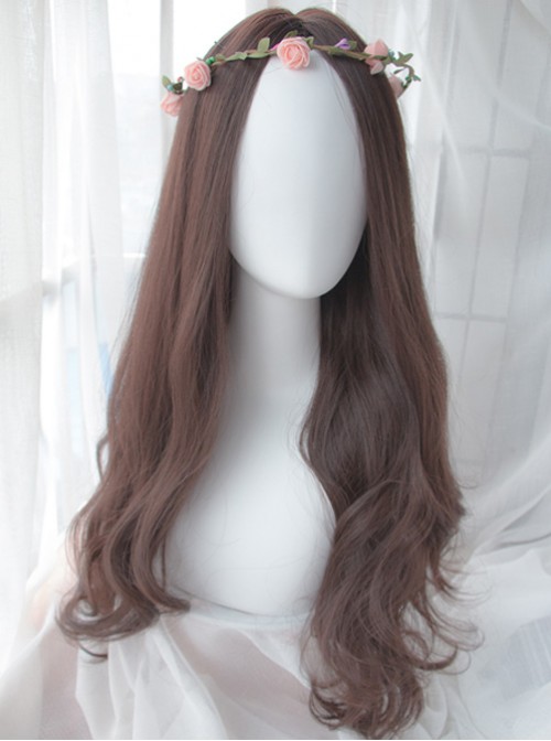 Dark Brown Centre Parting Long Curly Hair Lolita Wig  |  Wigs