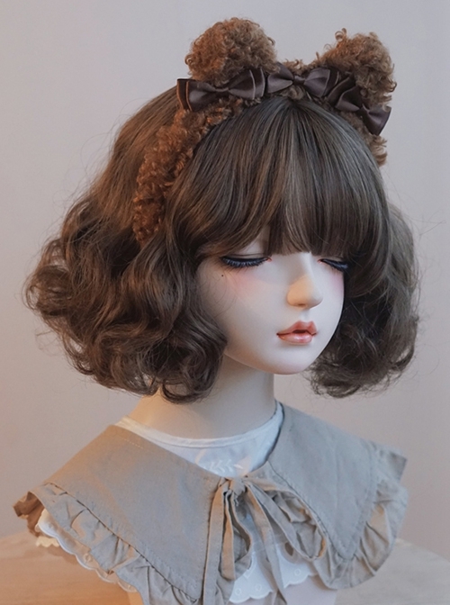 Dark Brown Imitation Lamb Velvet Bow-Knot Decorated Sweet Lolita Headband  |  Lolita Headbands