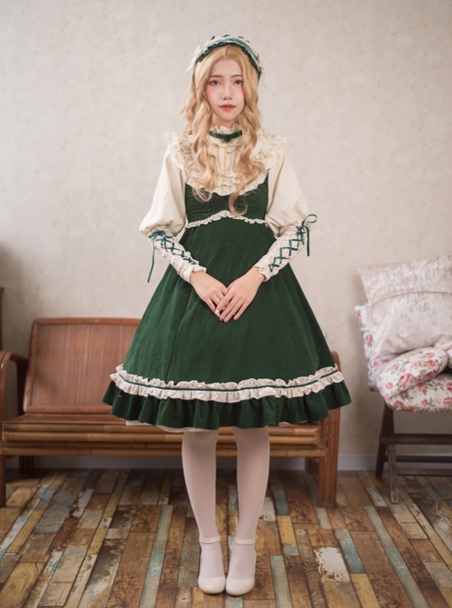 Dark Green High Waist Classic Lolita Sling Dress  |  Classic Lolita Dresses