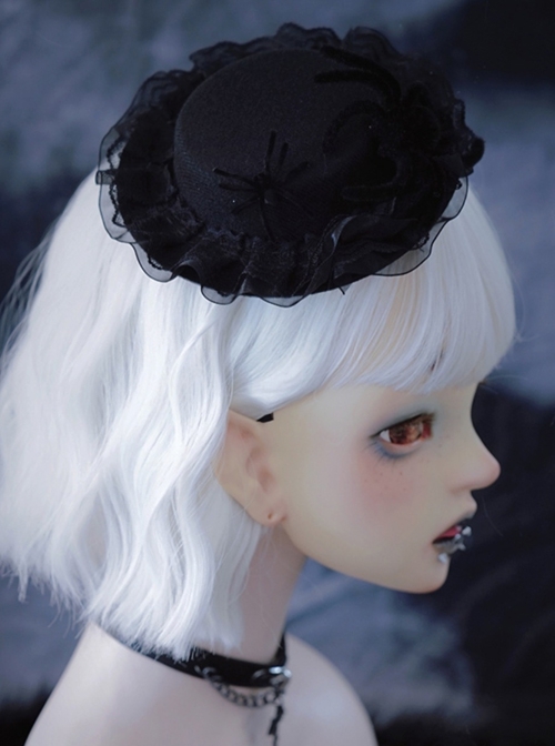 Dark Horror Emulation Plush Spider Lace Halloween Gothic Lolita Small Topper  |  Lolita Hairpins