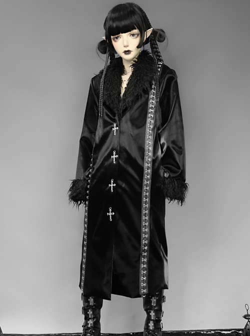 Dark Matter Series Black Plush Collar Gothic Long Coat Female  |  Gothic & Punk Coats & Jackts