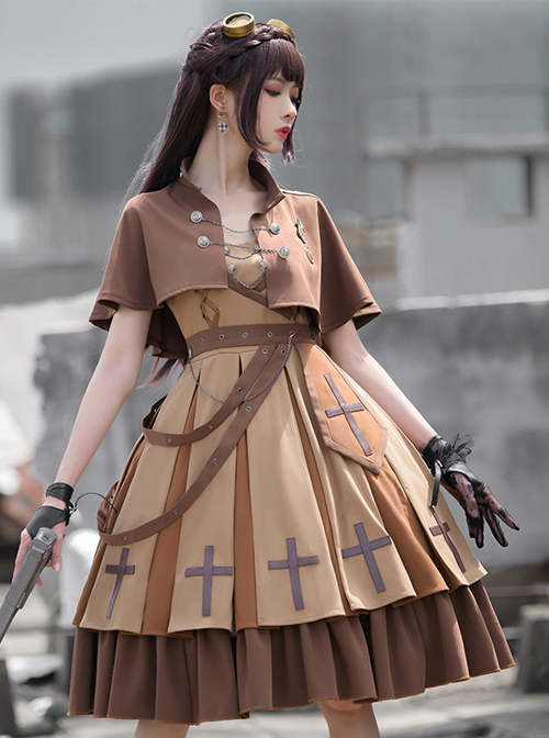 Dawn Series JSK Retro Military Style Punk Lolita Sling Dress And Cape  |  Punk Lolita Dresses