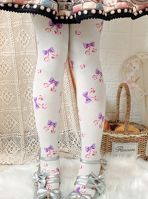 Deadly Cherry Series Cherry Spring Autumn Combed Cotton White Knee Socks Classic Lolita Socks  |  Lolita Socks