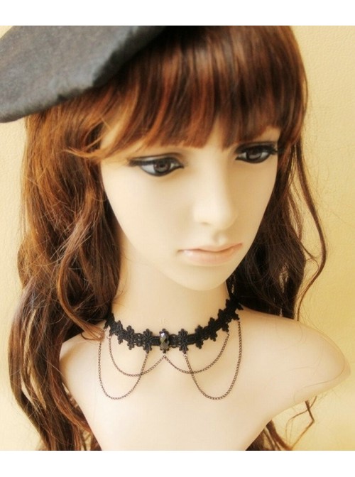 Decent Black Lace Metal Chain Lolita Necklace  |  Lolita Necklaces