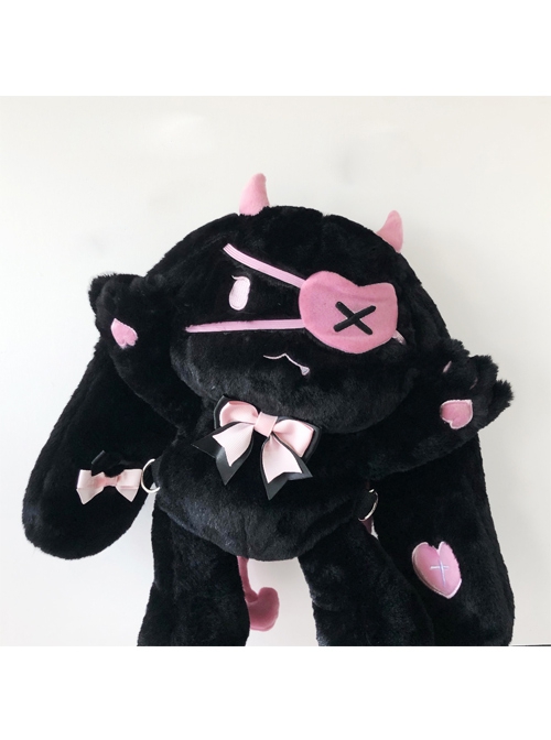 Demon Rabbit Series Black-Pink Rabbit Cute Long Plush Gothic Lolita Inclined Shoulder Bag  |  Lolita Bags