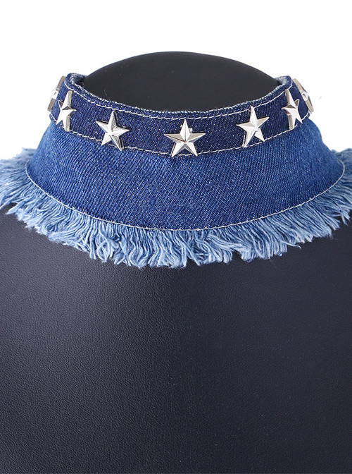 Denim Cloth Five-pointed Star Decoration Lady Lolita Necklace  |  Lolita Necklaces