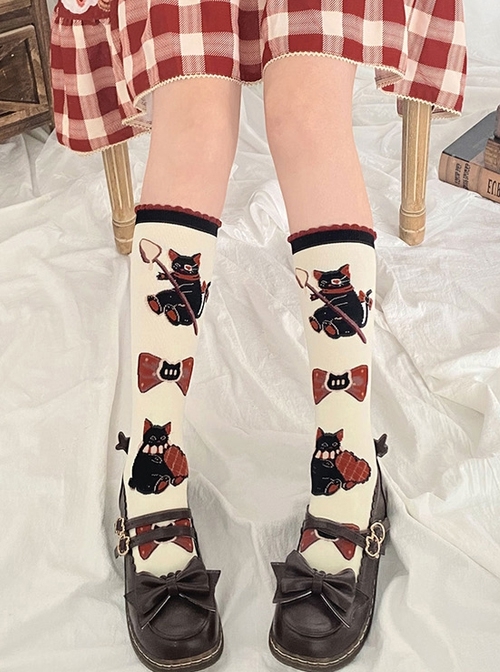 Dessert Earl Cat Series Kitten Bowknot Print Knitted Sweet Lolita Socks  |  Lolita Socks