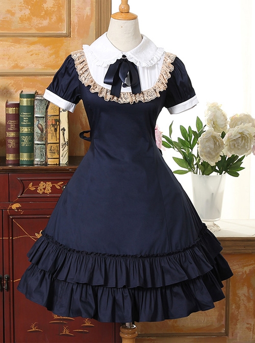 Doll Collar Flounced Classic Lolita Short Sleeves Dress  |  Classic Lolita Dresses