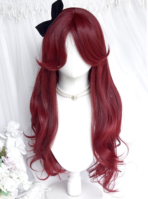 Dragon And Rose Series Red Gothic Style  Irregular Long Curly Hair Middle Score Bangs Gothic Lolita Wig  |  Wigs